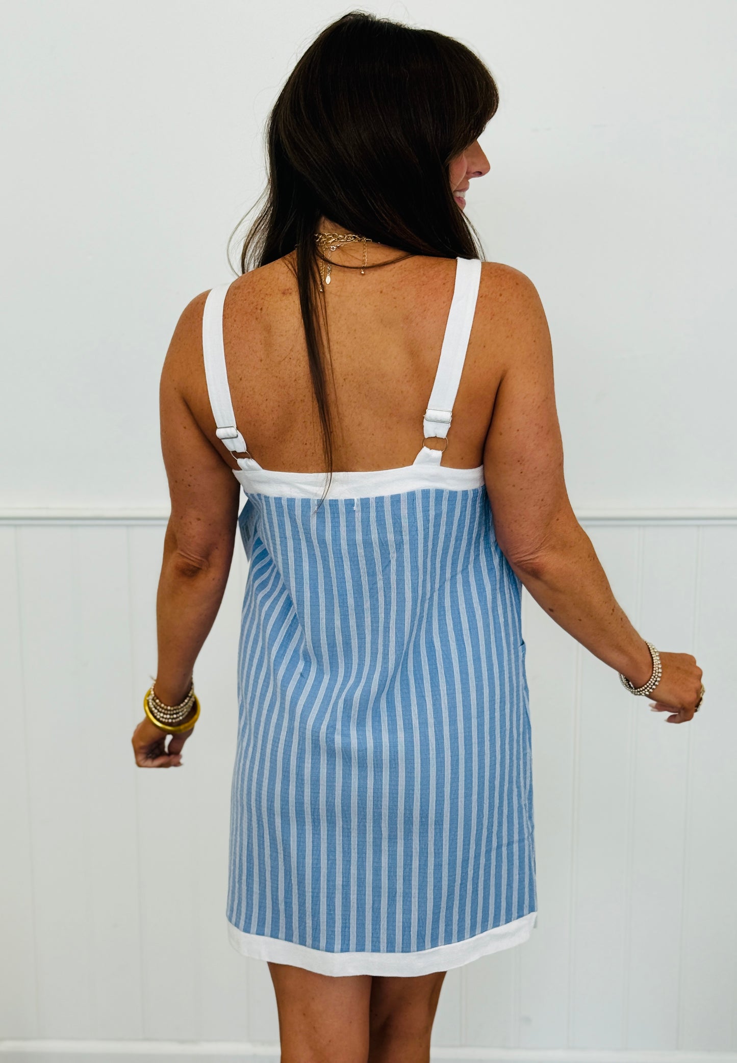 Light Blue Striped Button Down Mini Dress (Reg.)