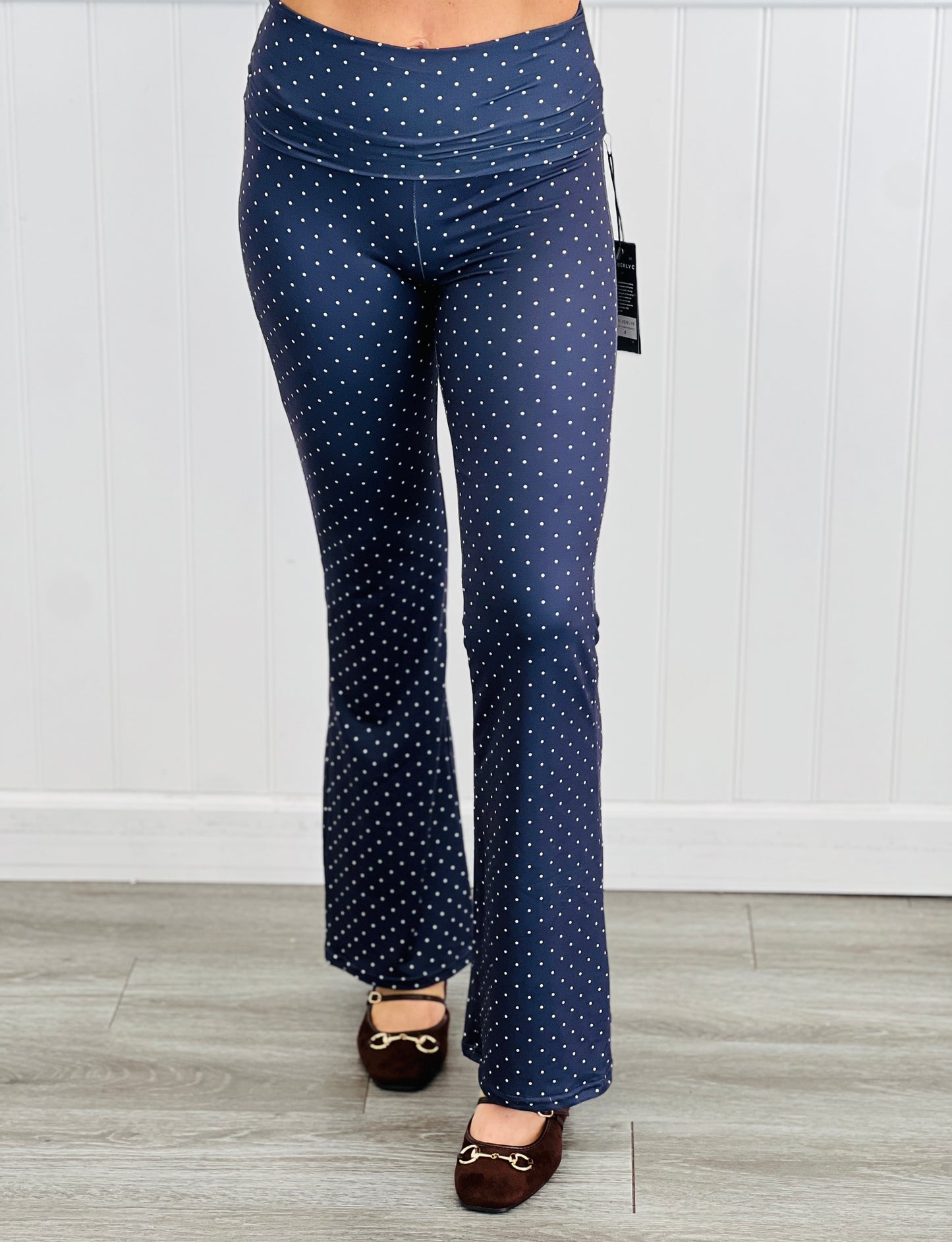 Navy Polka Dot Foldover Pants (Reg.)