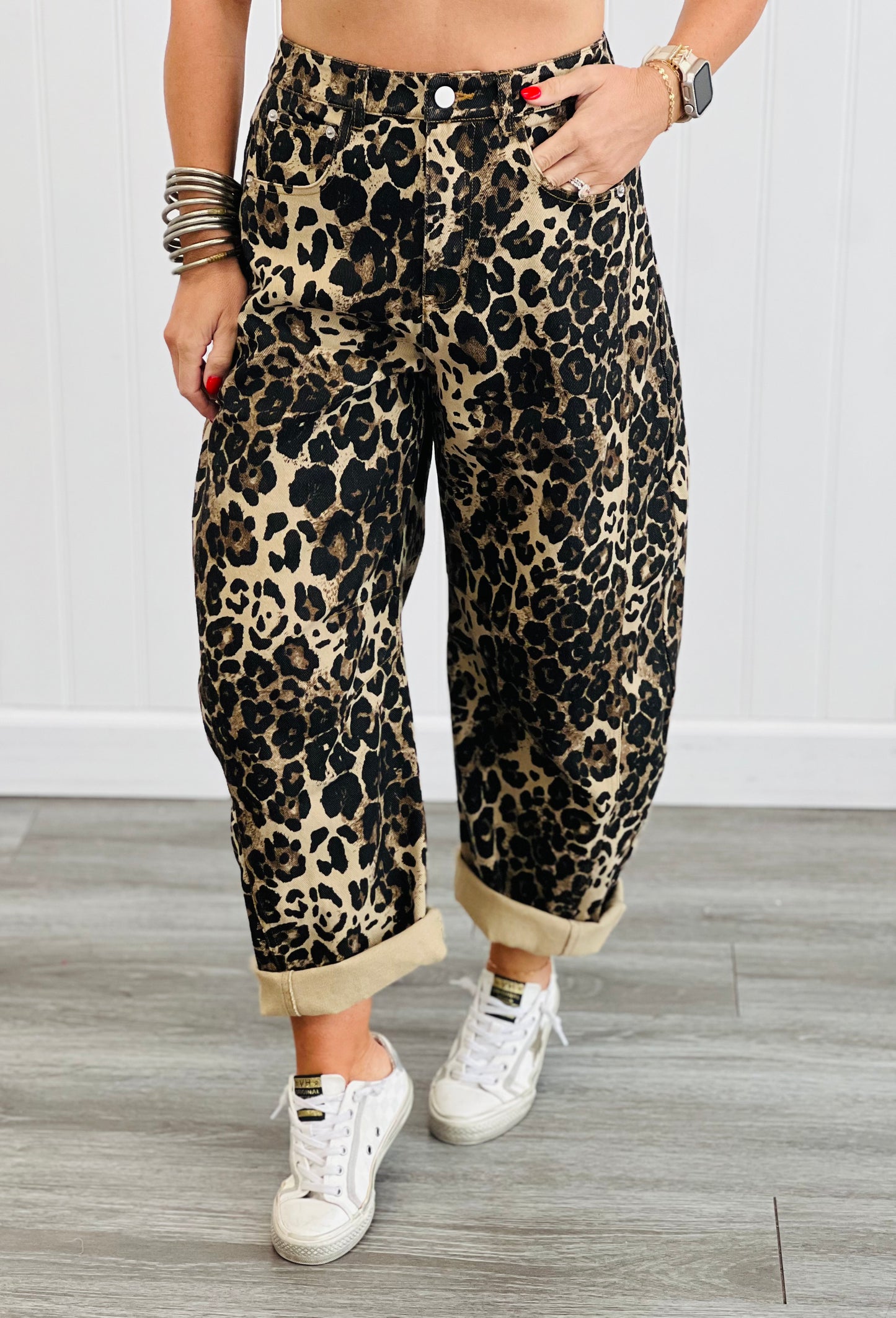 Washed Leopard Print Barrel Pants (Reg & Plus)