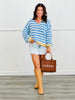 Denim/Mustard Striped V-neck Sweater (Reg. and Plus)