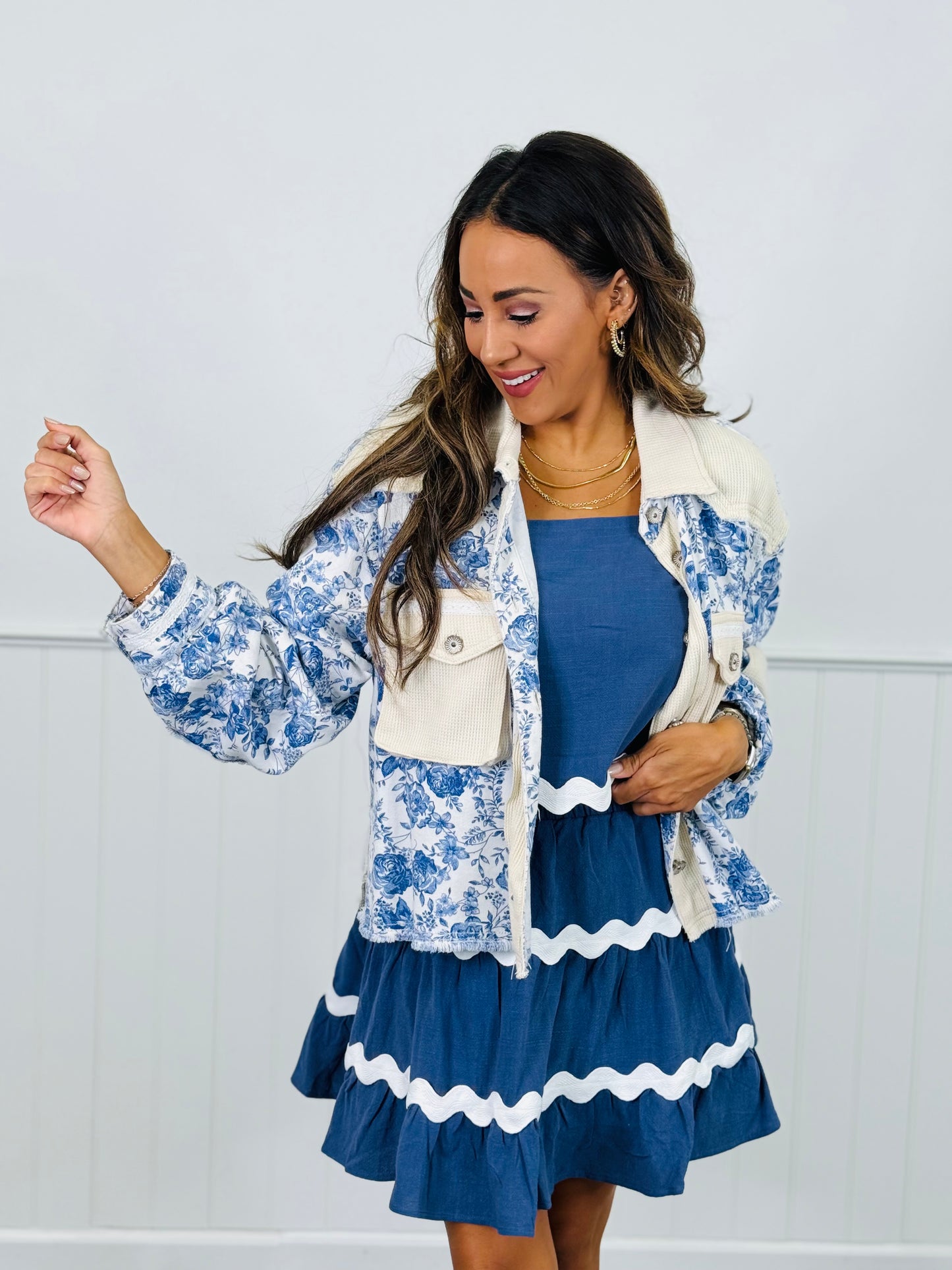 POL- Blue Ivory Floral Jacket (Reg)