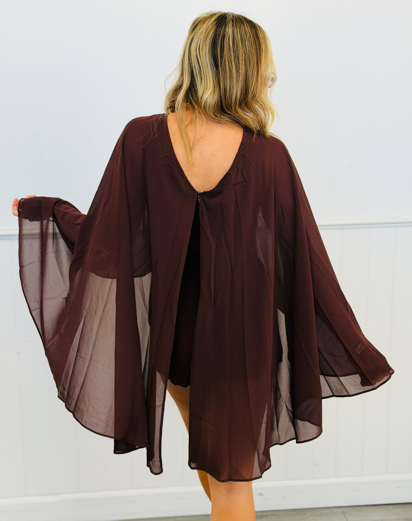 Chocolate Chiffon Cape Romper (Reg.)