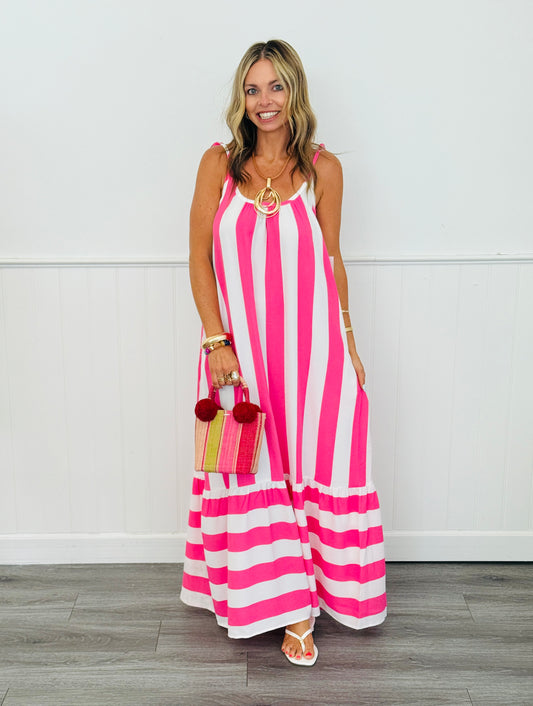 Pink & White Vertical Stripe Maxi Dress (Reg. & Plus)