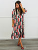 Black/Rust Mixed Print Midi Dress (Reg & Plus)
