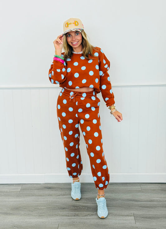 Rust/Sky Blue Polka Dot Jogger Sweatpants (Reg.)