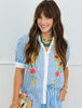 Blue Mix Striped Floral Embroidered Blouse (Reg.)