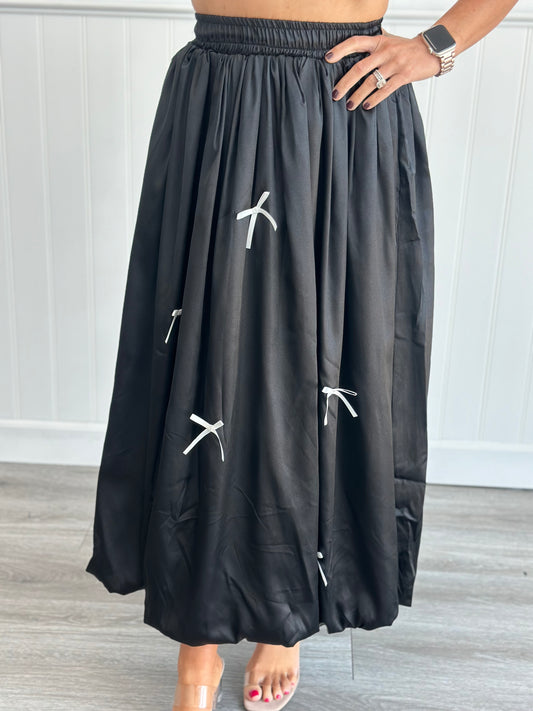 Black Satin Bow Maxi Skirt (Reg.)