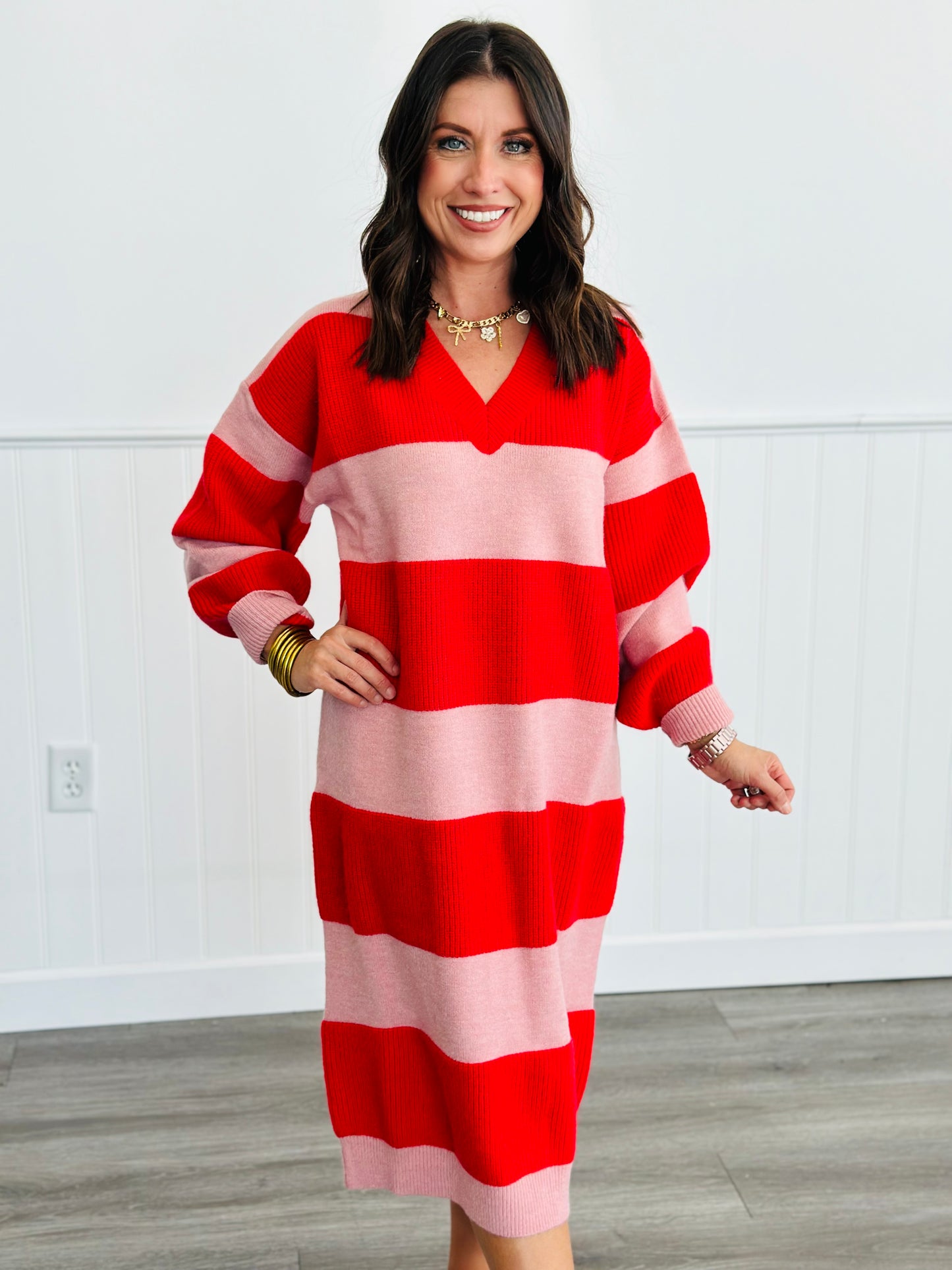 Striped Sensation Midi Sweater Dress (Reg & Plus)-2 Colors