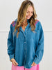 Lt Denim Floral Sequin Embroidered Button Up Top (One Size)