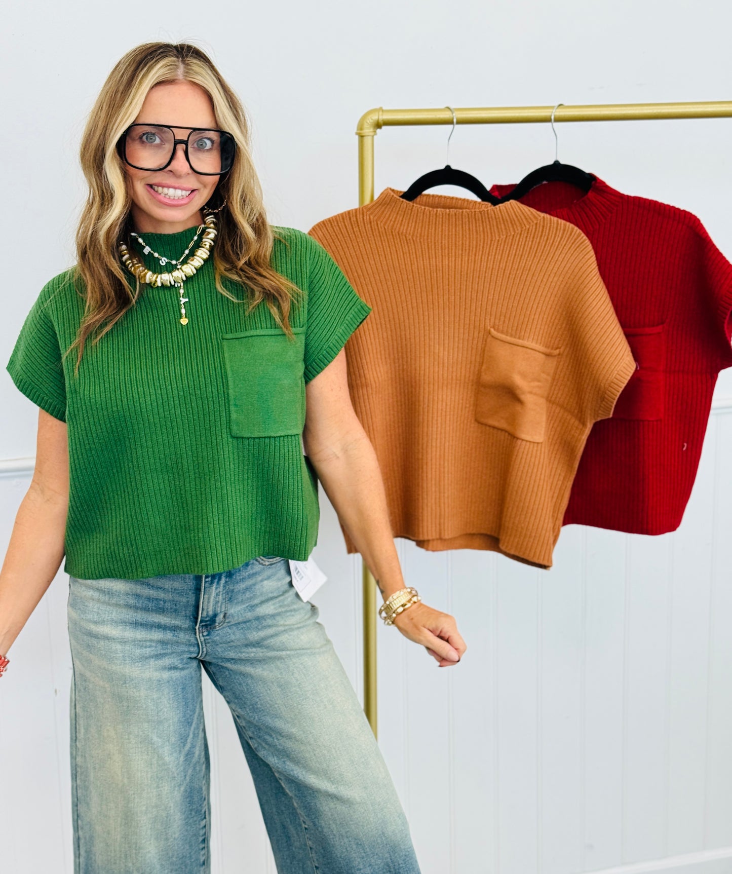 Waist Length Ribbed Dolman Sweater Top (Reg.) - 3 Colors