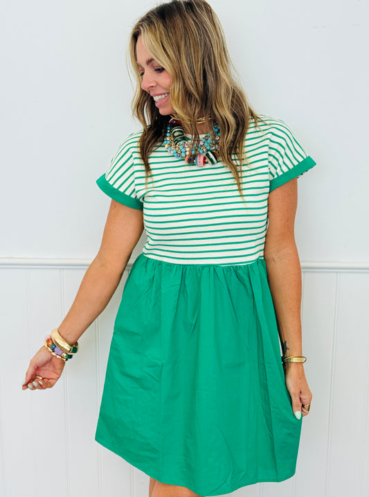 Green Half Stripe Knit Mini Dress  (Reg.)