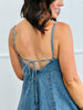 Denim Flared Shoulder Tie Mini Dress (Reg.)