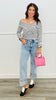 Black Stripe Cross Band Off Shoulder Top (Reg.)