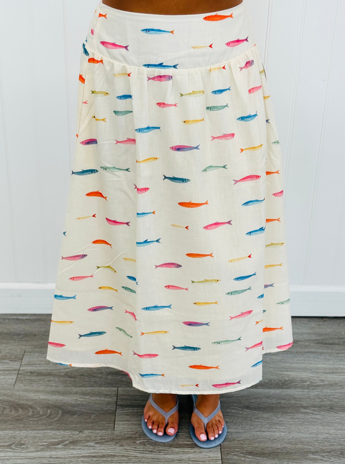 Fish Print Midi Skirt (Reg & Plus) - 2 Colors