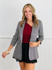 Gray Plaid Ruched Sleeve Blazer (Reg.)