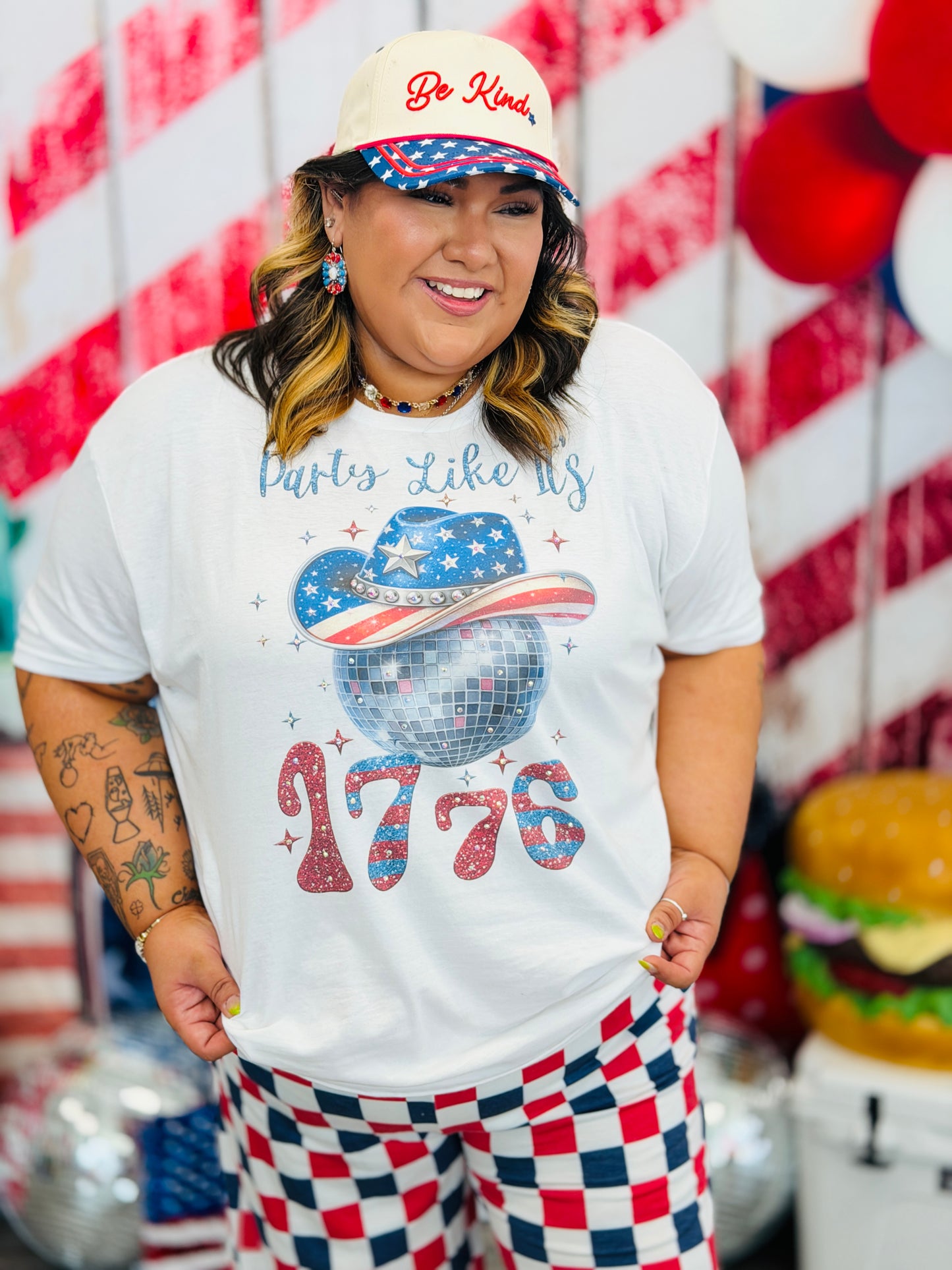 Glitter Rhinestone Disco 1776 Graphic Tee (Reg. and Plus)