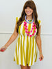 Lime Striped Waist Pleat Mini Dress (Reg.)