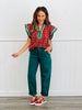Red Plaid Flare Sleeve Top (Reg & Plus)