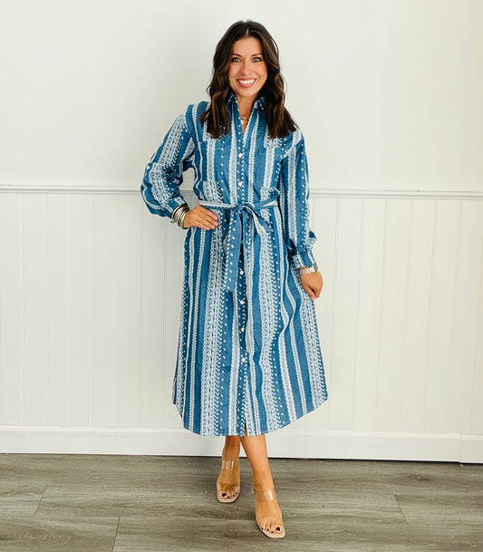 Dreamy Denim Embroidered Midi Dress (Reg & Plus)