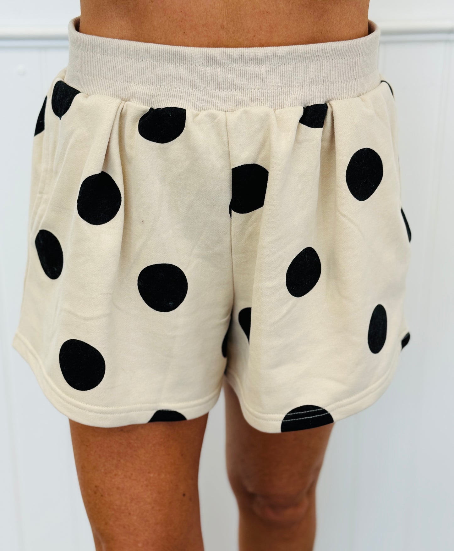 Beige Polka Dot Sweatshirt & Shorts Set (Reg. and Plus)