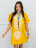 Yellow Contrast V-Neck Balloon Sleeve Mini Dress (Reg.)