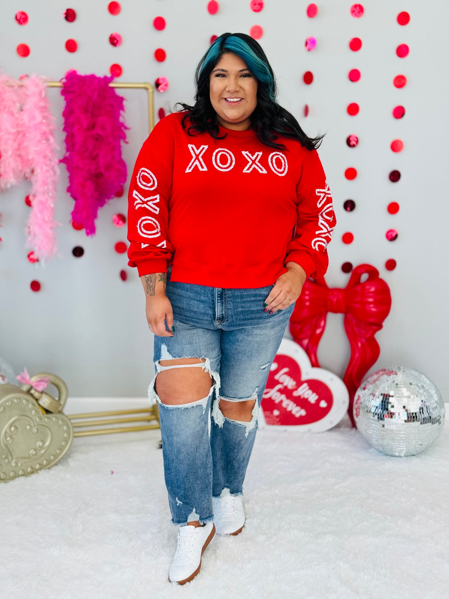 Red Crystal XOXO Long Sleeve Top (Reg.)