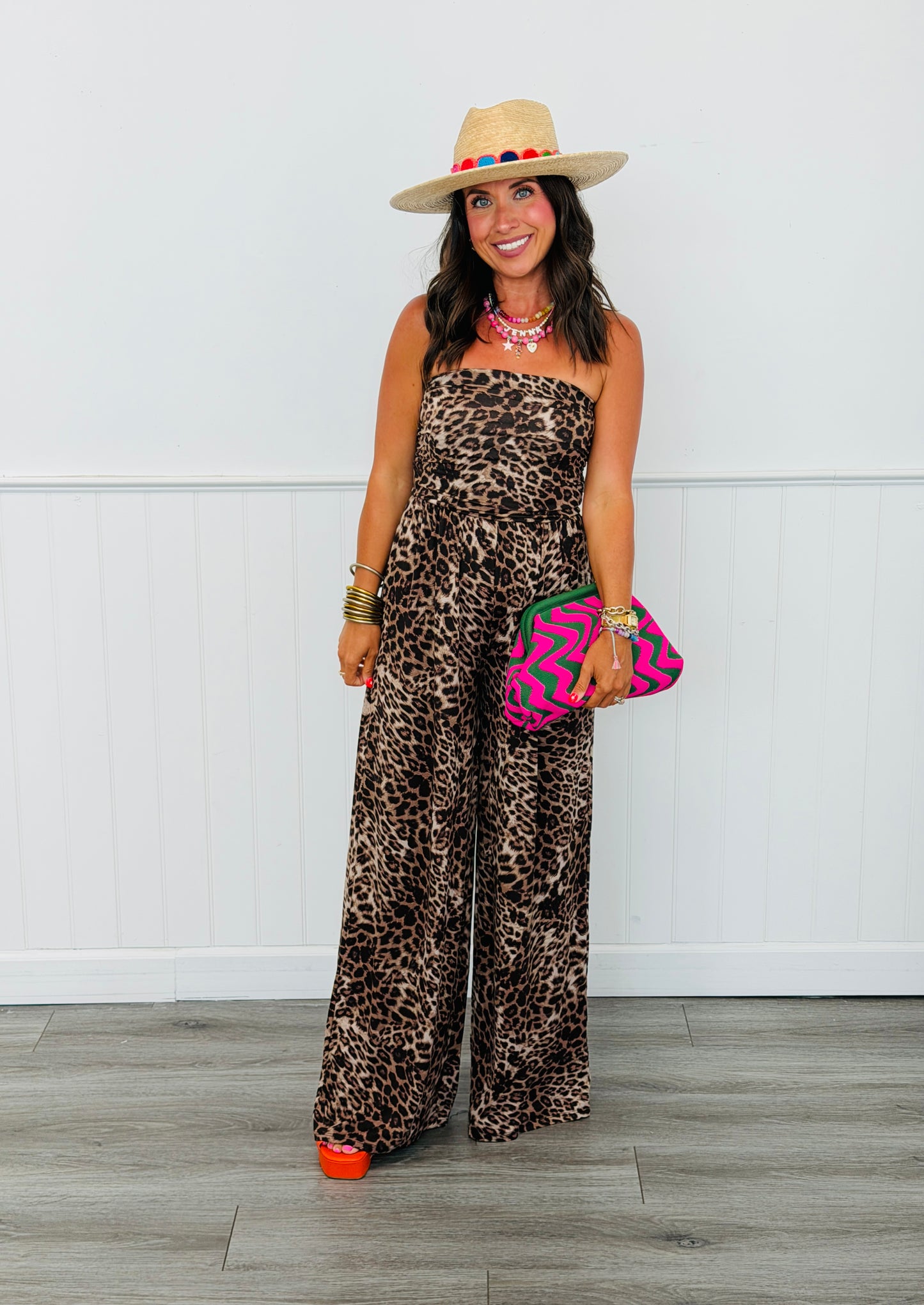 Leopard Strapless Wide Leg Jumpsuit (Reg.)