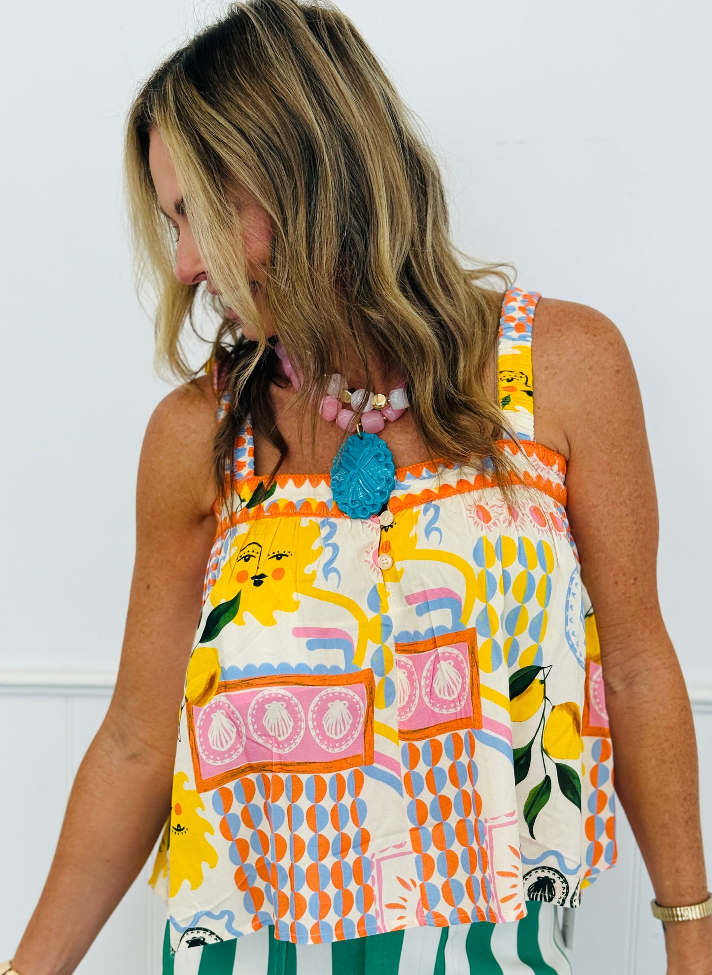 Orange Combo Mixed Flowers Cami Top (Reg & Plus)