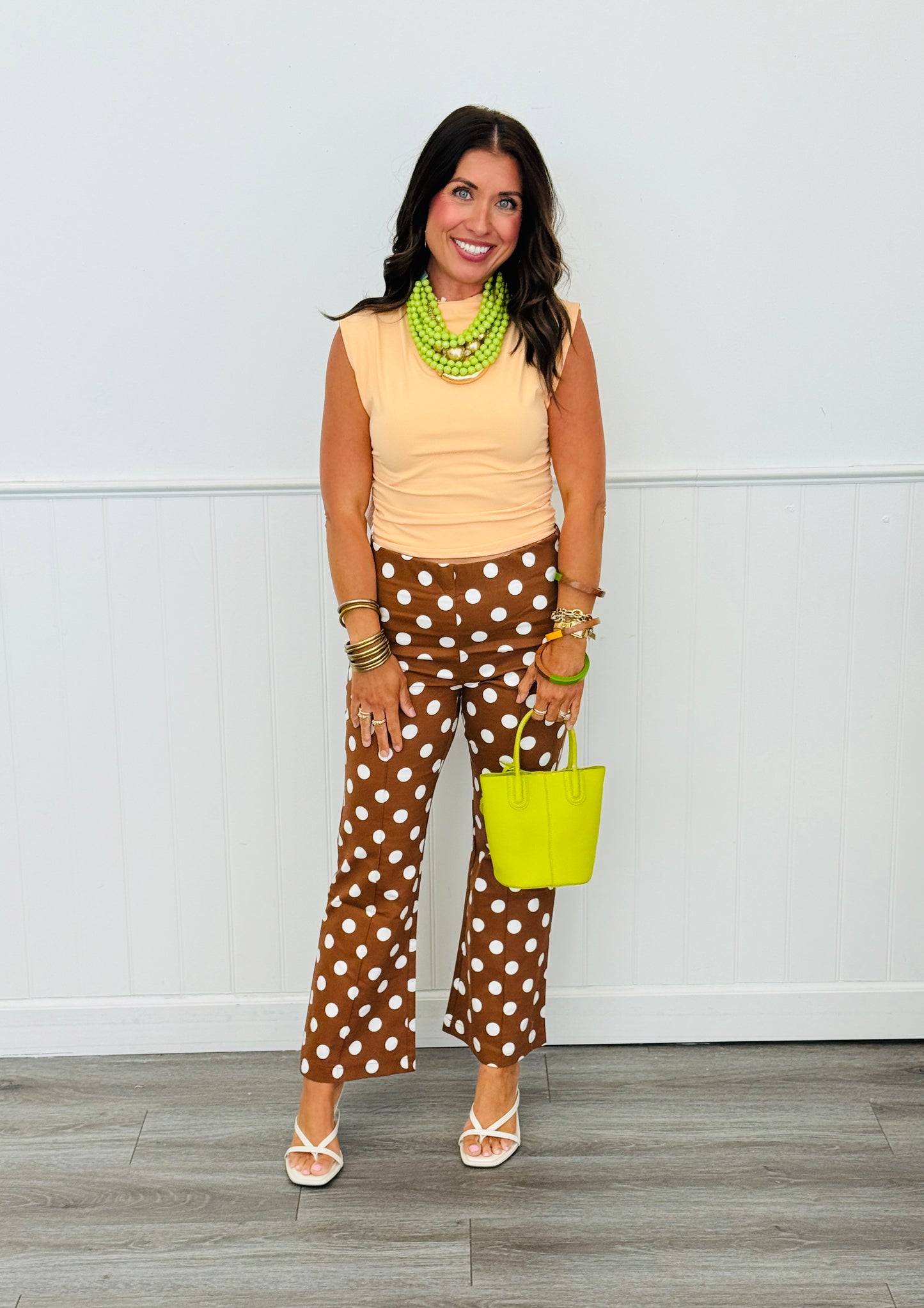 Brown Polka Dot Flare Crop Pants (Reg.)