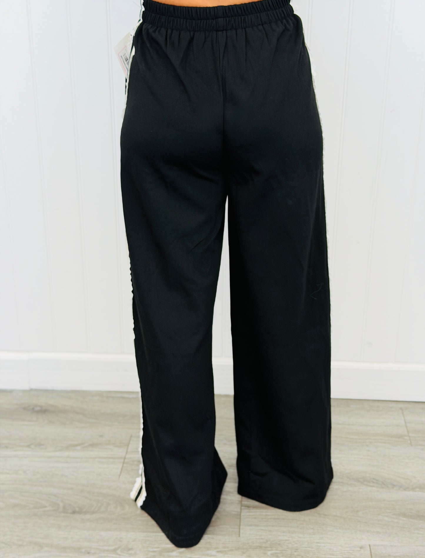 Black Contrast Side Stripe Wide Leg Pants (Reg & Plus)