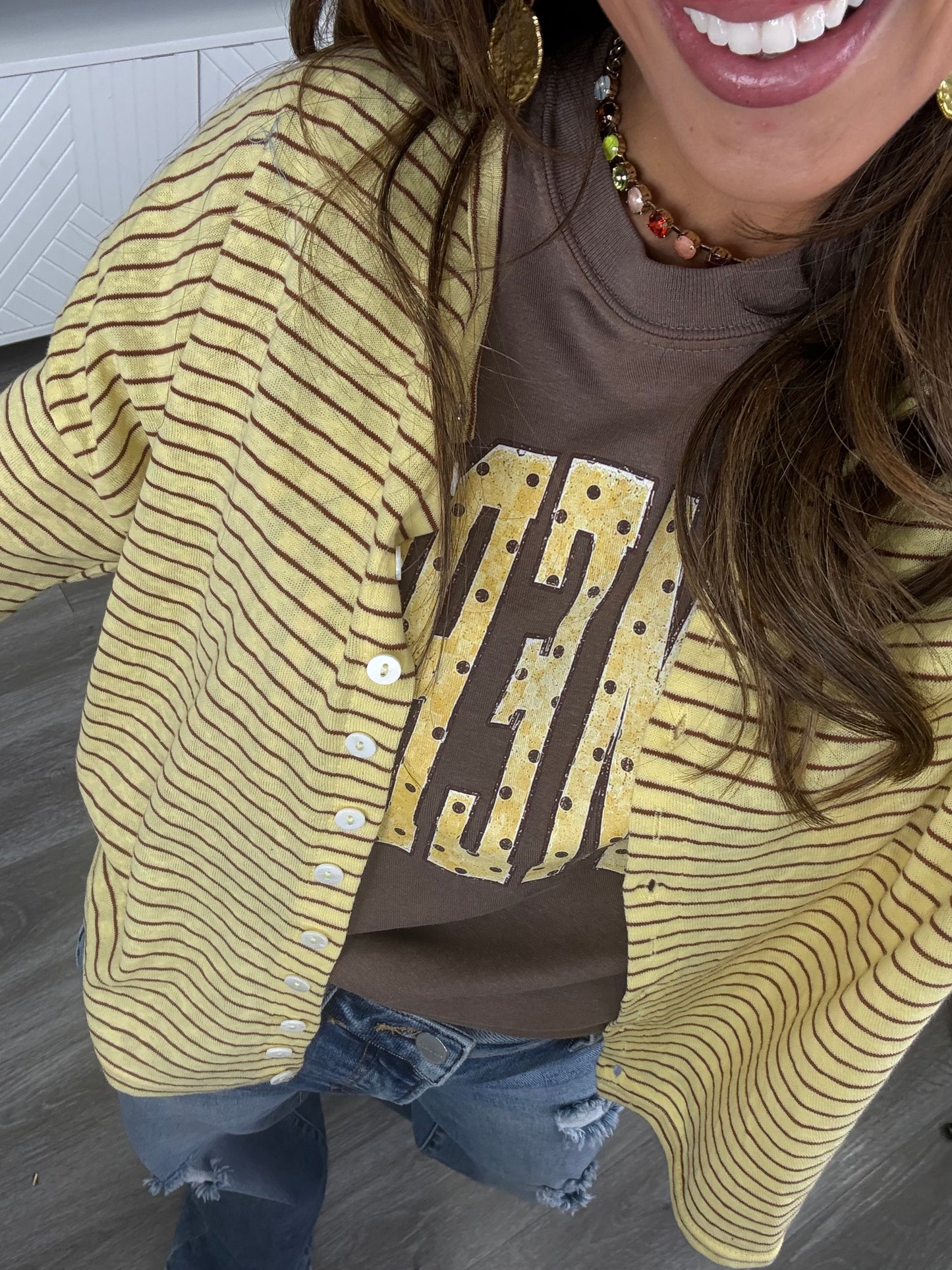 Hailey Honey Striped Button Down Cardigan (Reg.)