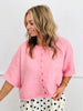 Pink Boxy Knit Short Sleeved Cardigan (Reg.)