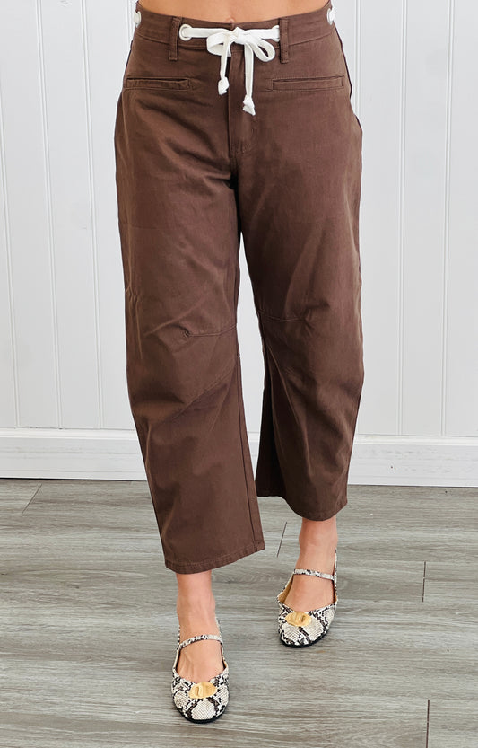 Chocolate Waist Tie Barrel Jeans (Reg.)