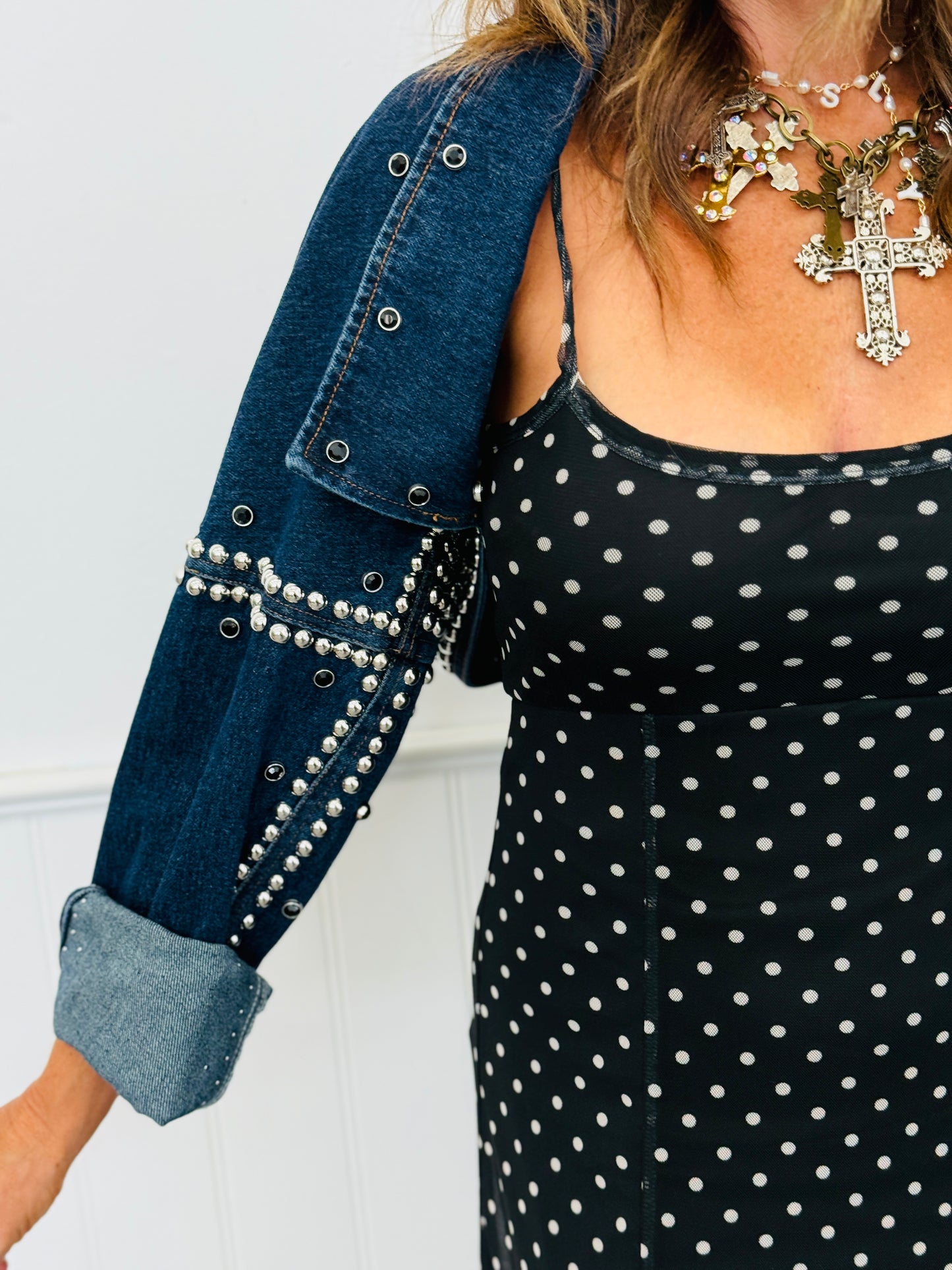 Denim Studded Bolero Shrug Jacket (Reg.) - 2 Colors