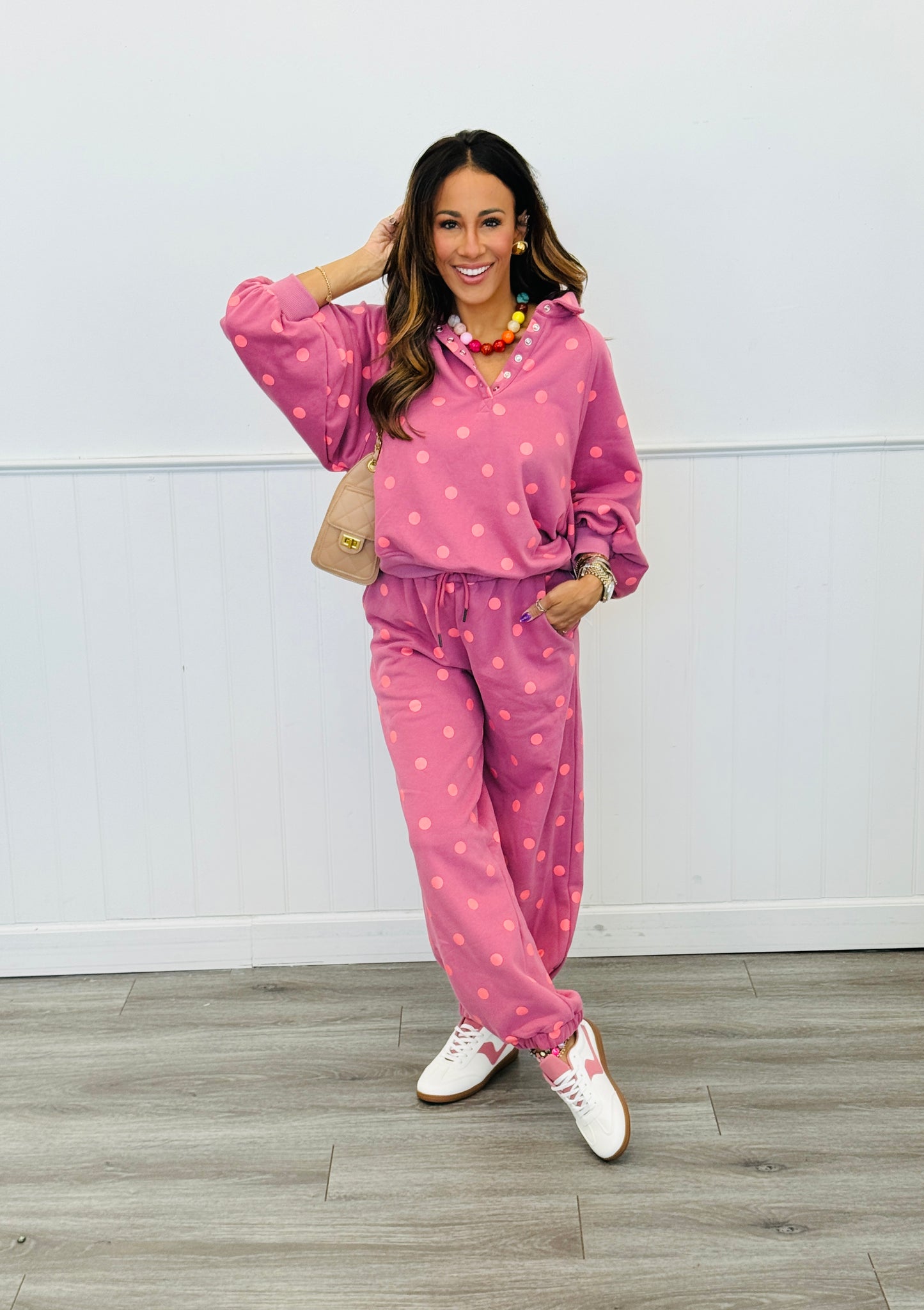 Polka Dot Collared Sweatshirt (Reg.) - 4 Colors