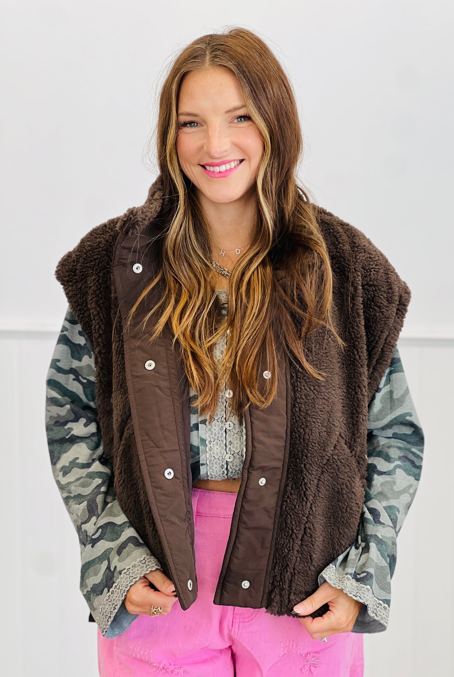 POL Olive Camo Lace Trim Top (Reg.)