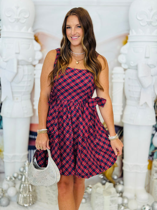 Red Plaid Sleeveless Mini Dress (Reg & Plus)