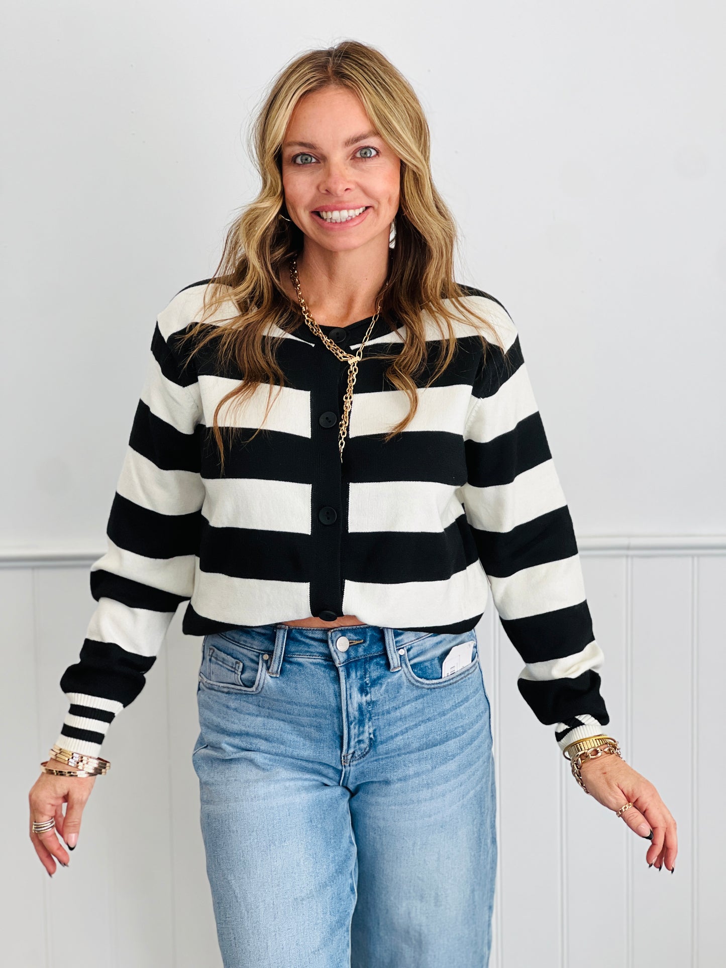 Striped Button Up Cardigan (Reg) - 3 Colors