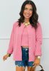 Taupe/Pink Striped Cami Top & Button Up Cardigan (One Size)