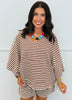 Mocha Striped Hoodie Top & Shorts Set (Reg.)