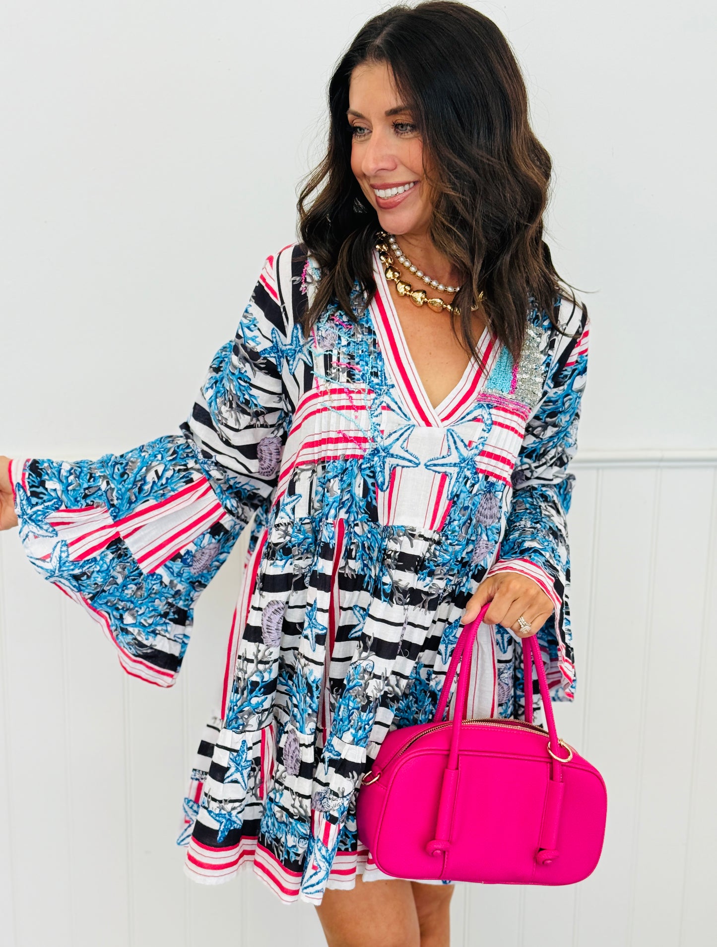 POL Ivory/Blue Multi Beaded Mini Dress (Reg.)