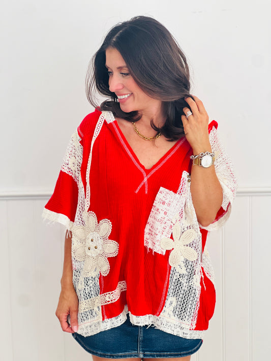 POL Ruby Floral Patch Crochet Lace Top (Reg.)