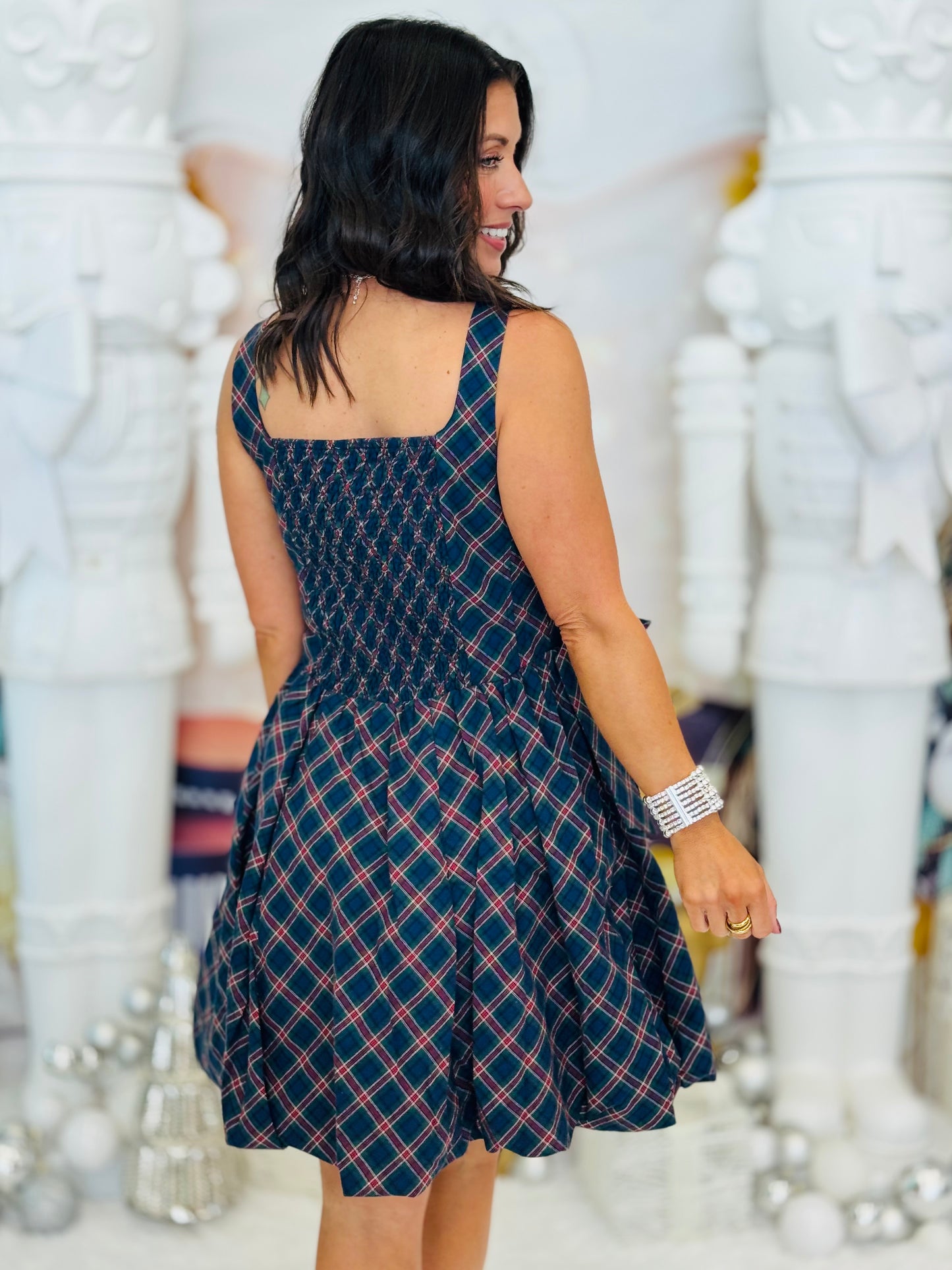 Green Plaid Sleeveless Mini Dress (Reg & Plus)