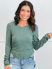Grey Green Fitted Puff Shoulder Top (Reg.)