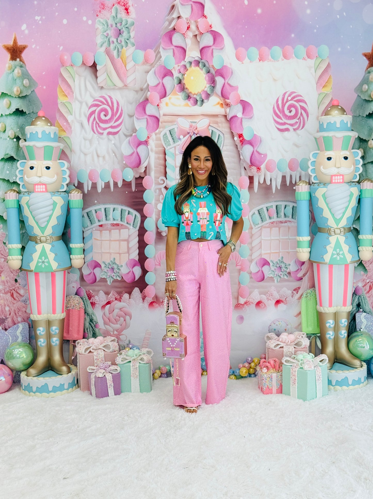 Mint Nutcrackers Puff Sleeve Top (Reg. and Plus)
