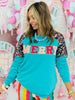 Turquoise Merry Sequin Sleeve Sweatshirt (Reg. and Plus)