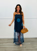 Navy Polka Dot Sheer Overlay Midi Dress (Reg.)