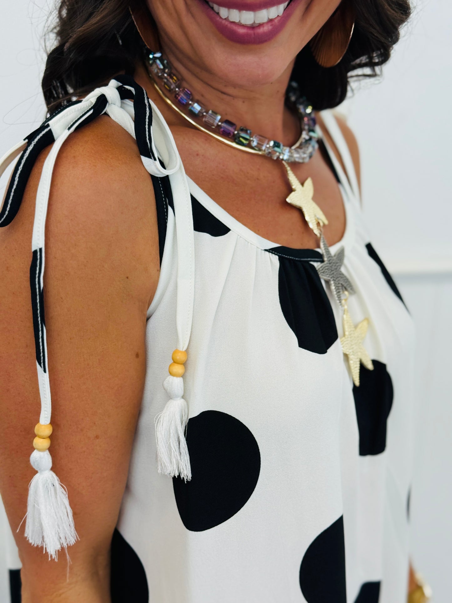 White/Black Polka Dot Tie Strap Maxi Dress (Reg & Plus)