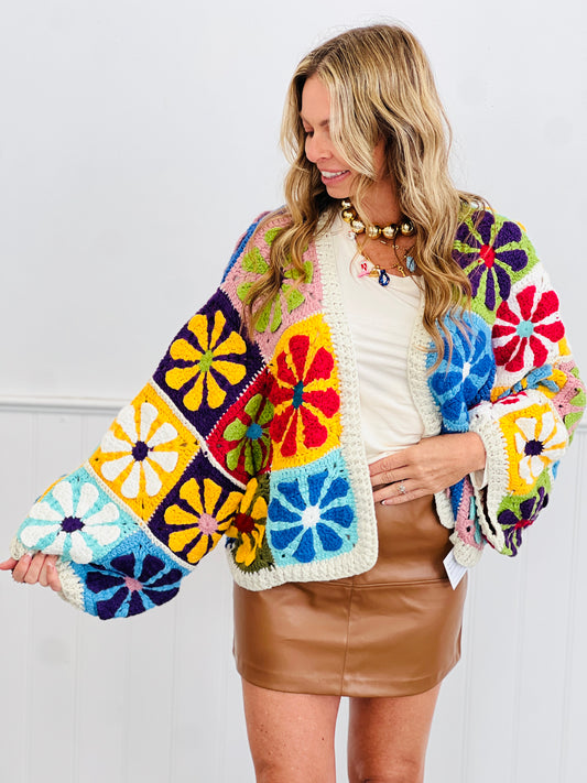 Floral Crochet Open Front Cardigan (Reg.)