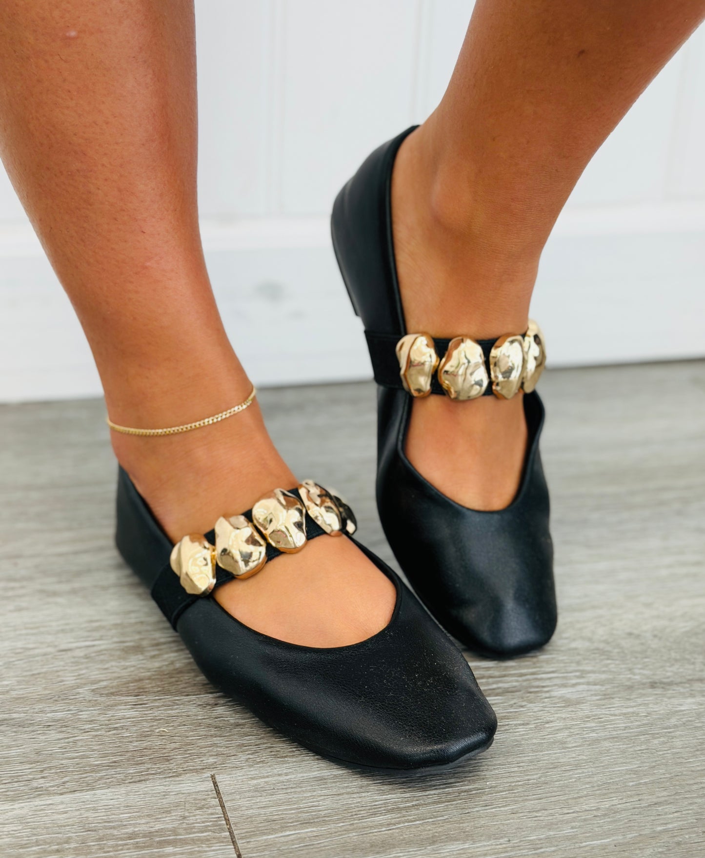 Black Golden Link Mary Jane Flats